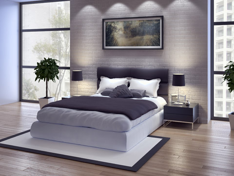 Betten luxus im schlafzimmer mit himmelbett, futon und rundem bett
