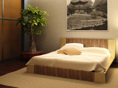 Betten luxus im schlafzimmer mit himmelbett, futon und rundem bett